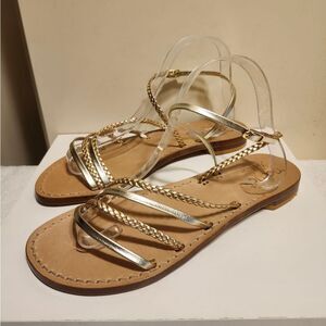 NWT Nana Positano Handmade Gold Strappy Sandals Sz.9/39 Ret.$266/€278